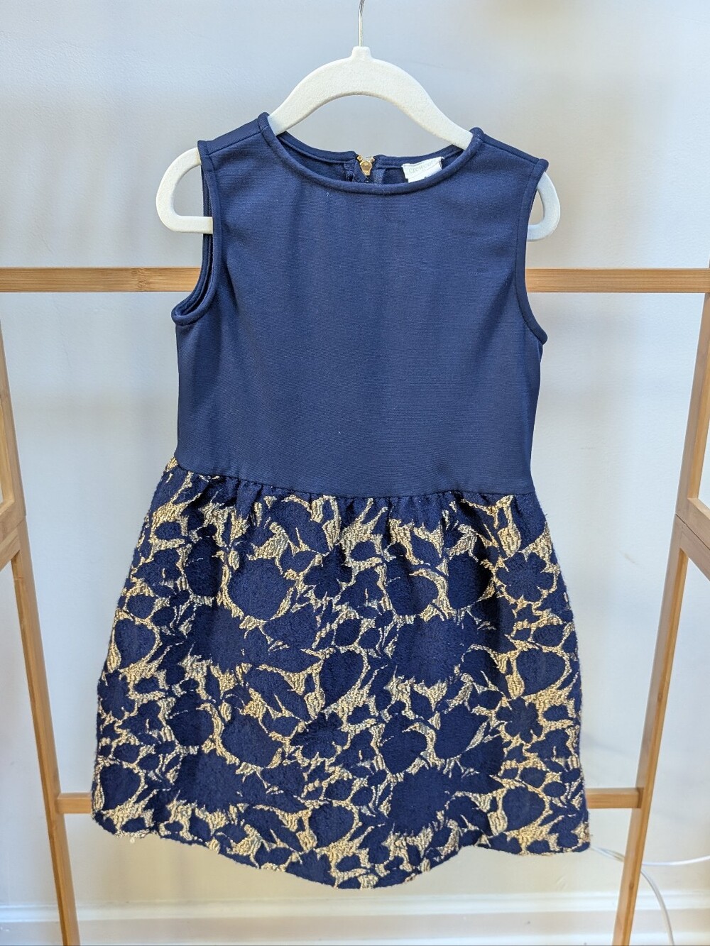 Girls' Navy and Gold Brocade Party Dress